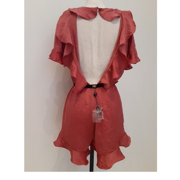 NWT FOR LOVE & LEMONS DUSTY ROSE LENA RUFFLE PAJAMA ROMPER SIZE M - Picture 3 of 5